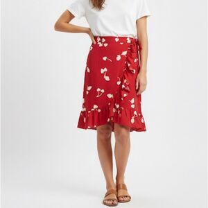 Modcloth Ruffled A-Line Womens Skirt It's a Wrap Cherry Print Size 2 / XS